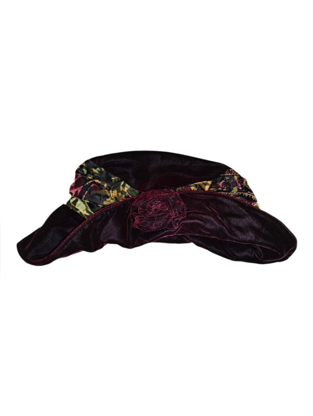 90s Whimsigoth Velvet Slouchy Bucket Hat Deep Plum Burgundy Floral Rose Accent